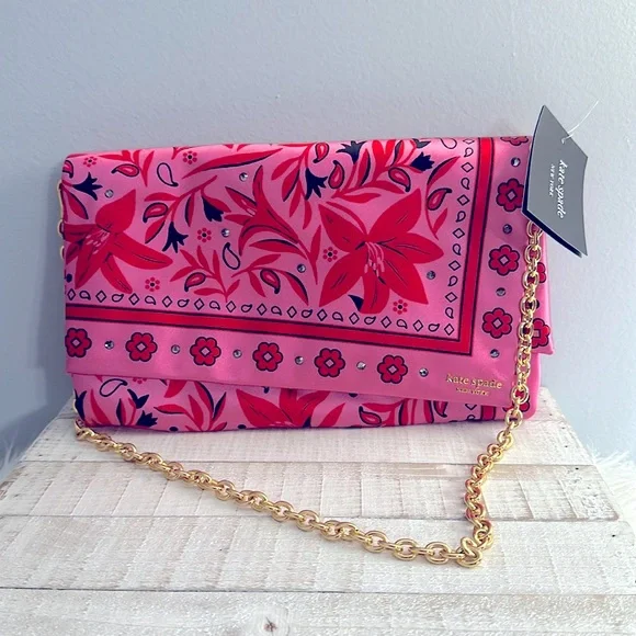 Nwt Kate spade carousel fold bandana printed fabric clutch